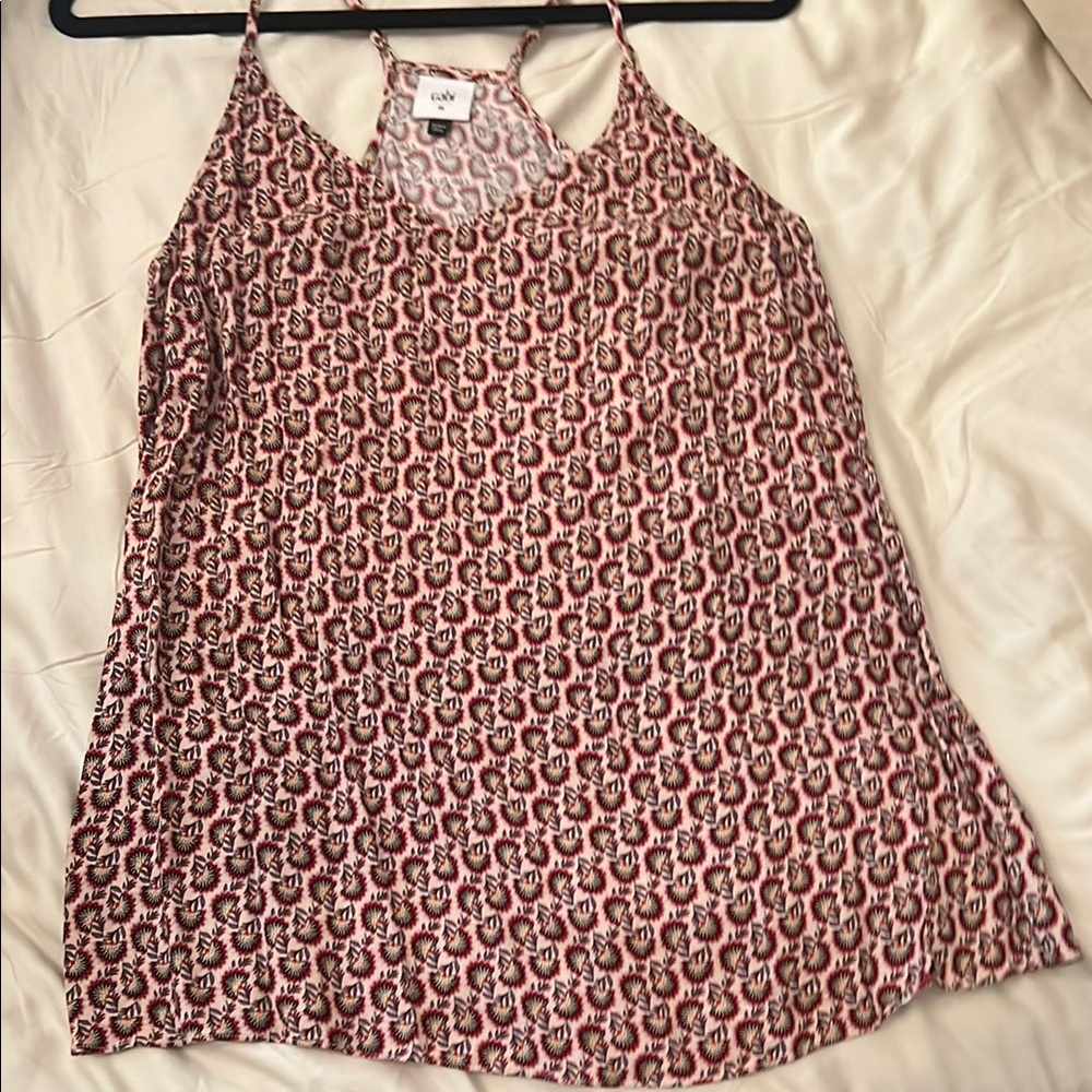 CAbi Red and Cream Sleeveless flowy top
